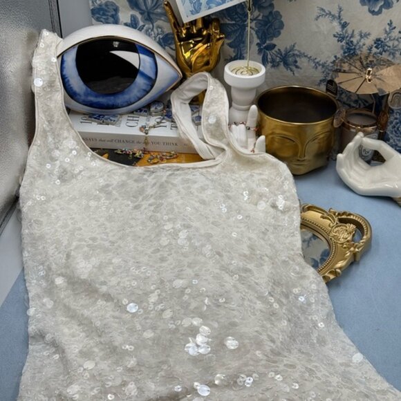 🆕 SIMKHAI 🧿 NWOT Bex Sequined Embellished Maxi Dress, Ivory - Sz US 10 - Picture 12 of 14